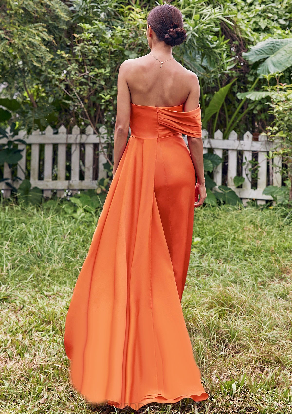 Sheath/Column Strapless Sleeveless Floor-Length Stretch Satin Bridesmaid Dresses with Pleated Side Draping Split Elaina DSP0025259