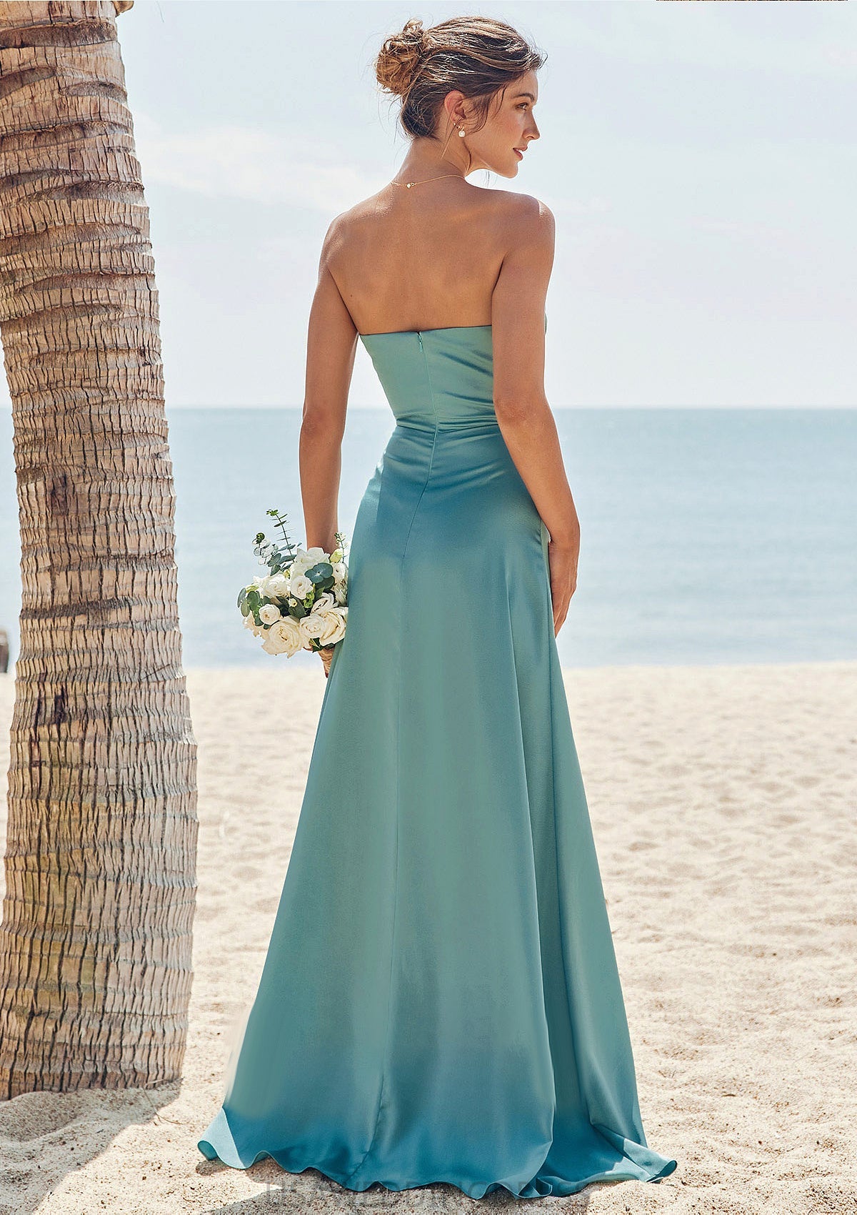 Sheath/Column Square Neckline Sleeveless Floor-Length Stretch Satin Bridesmaid Dresses with Pleated Split Willow DSP0025282
