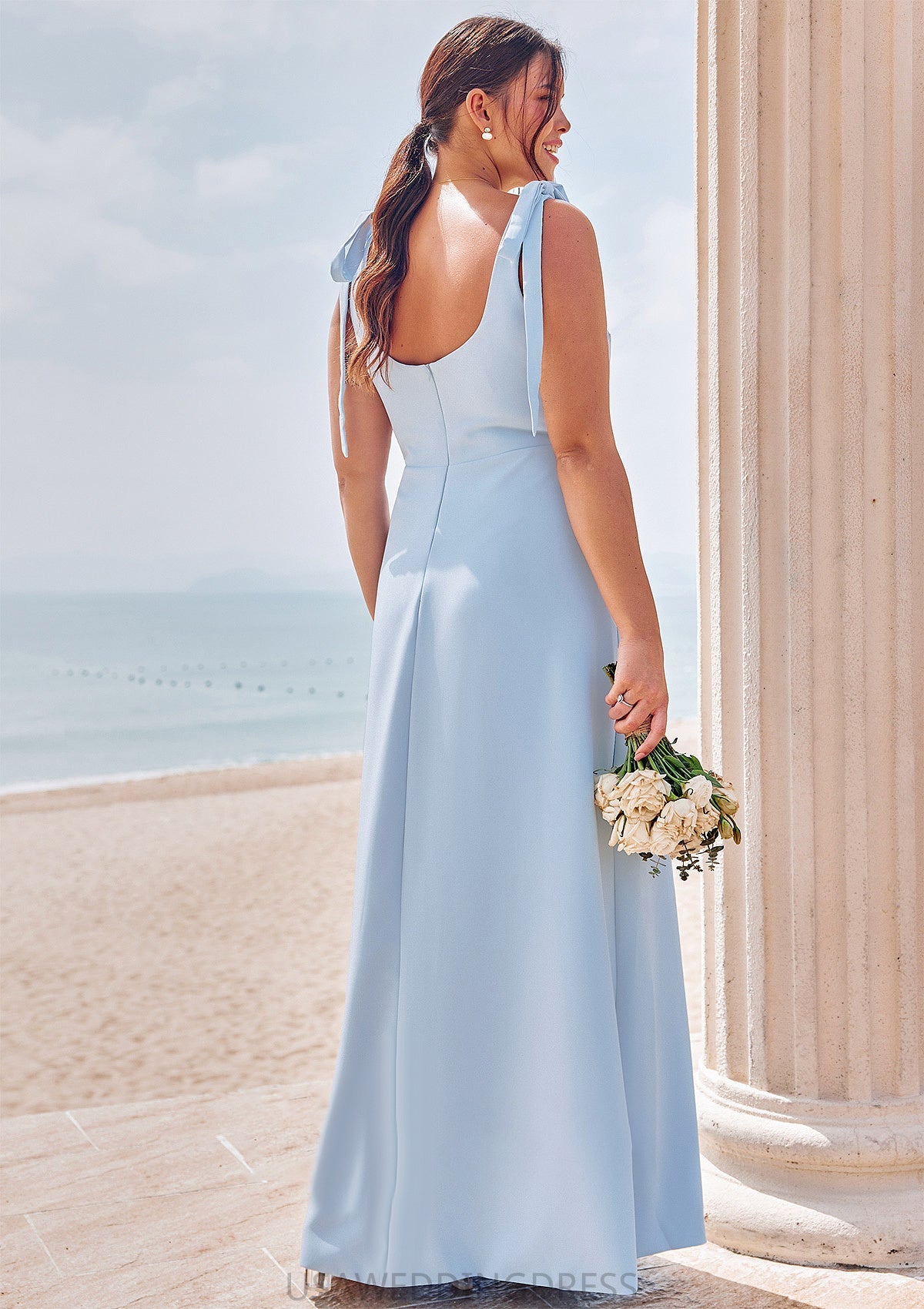 A-line Square Neckline Sleeveless Floor-Length Stretch Crepe Bridesmaid Dresses with Split Saniyah DSP0025288