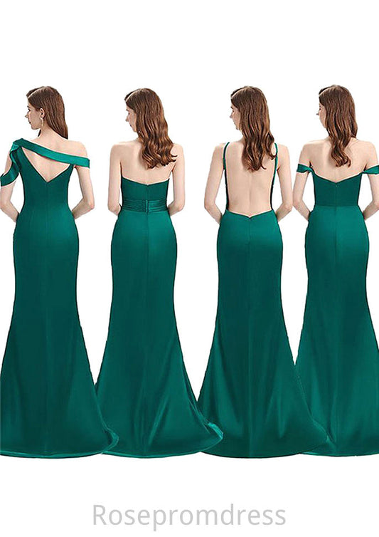 Trumpet/Mermaid Sleeveless Long/Floor-Length Silk like Satin Bridesmaid Dresses With Pleated Split Savannah SRSP0025306