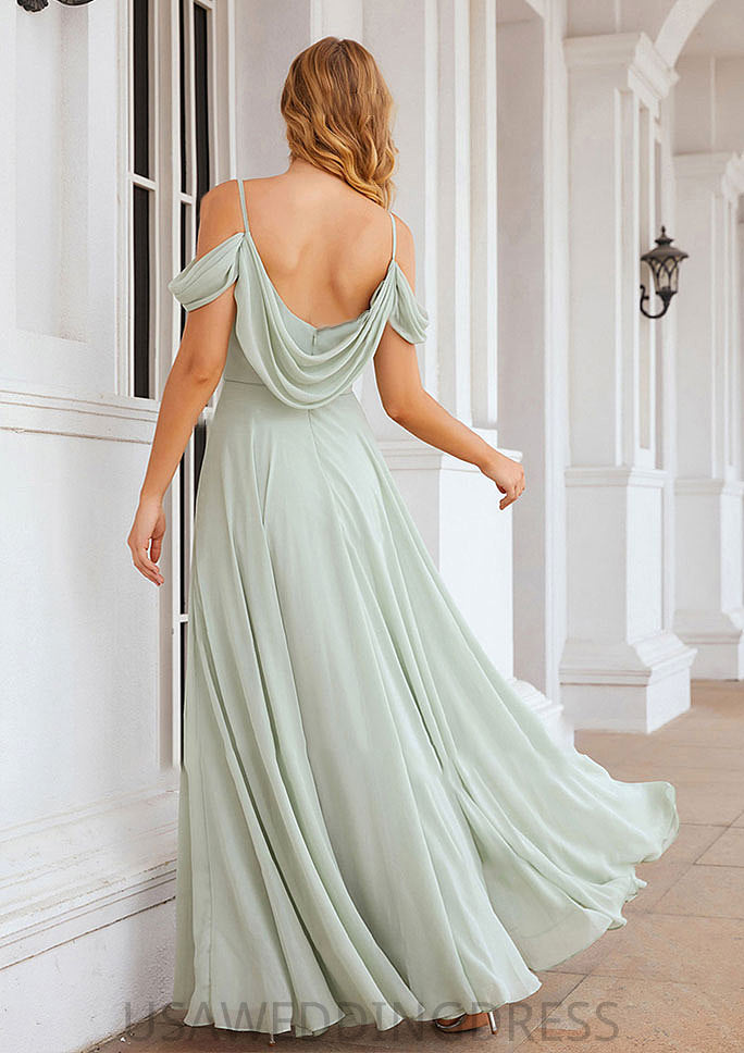 A-line Off-the-Shoulder Sleeveless Long/Floor-Length Chiffon Bridesmaid Dresseses With Pleated Laci DSP0025307