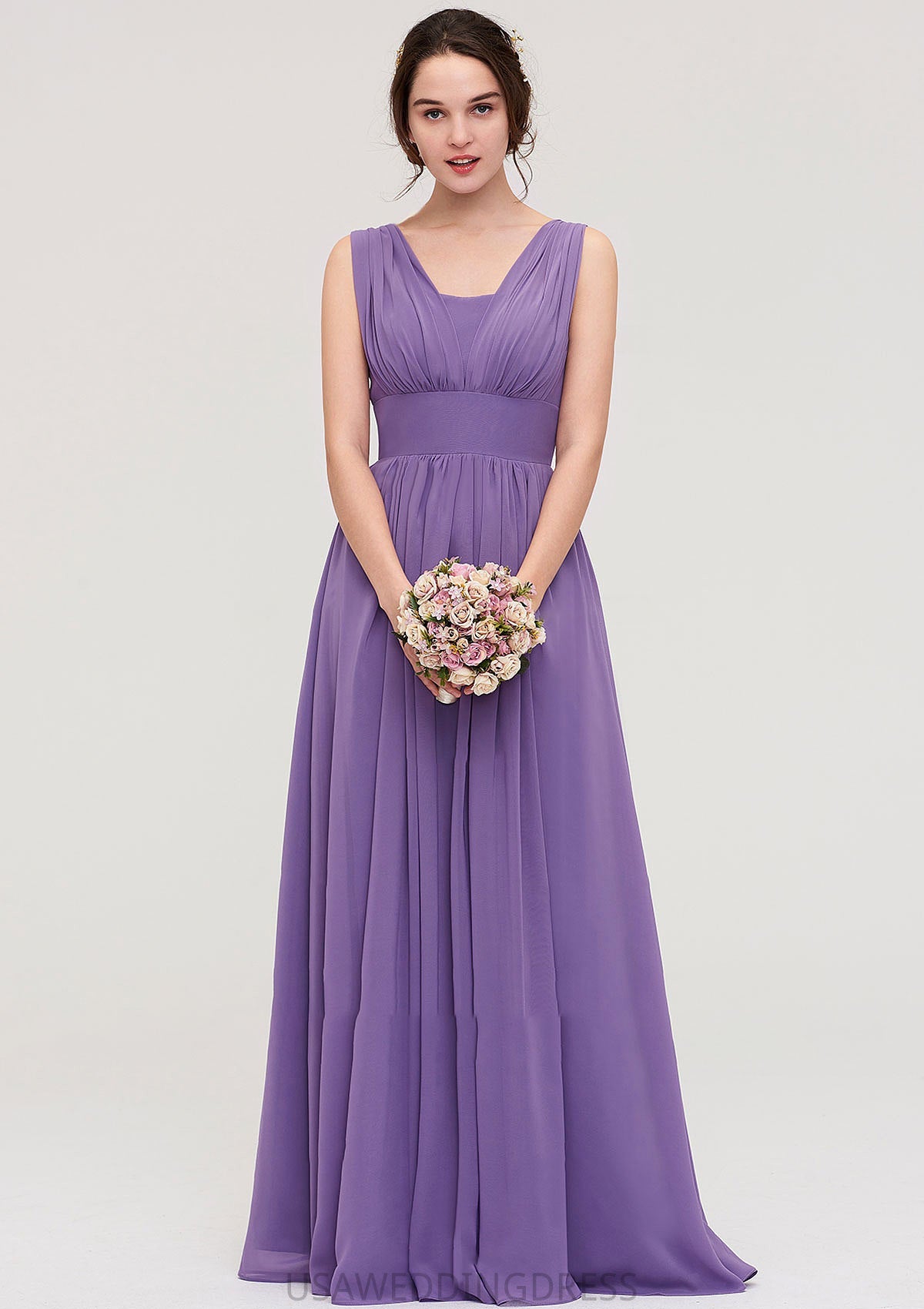 Sleeveless Scalloped Neck Chiffon Long/Floor-Length Bridesmaid Dresseses With Pleated Mattie DSP0025314