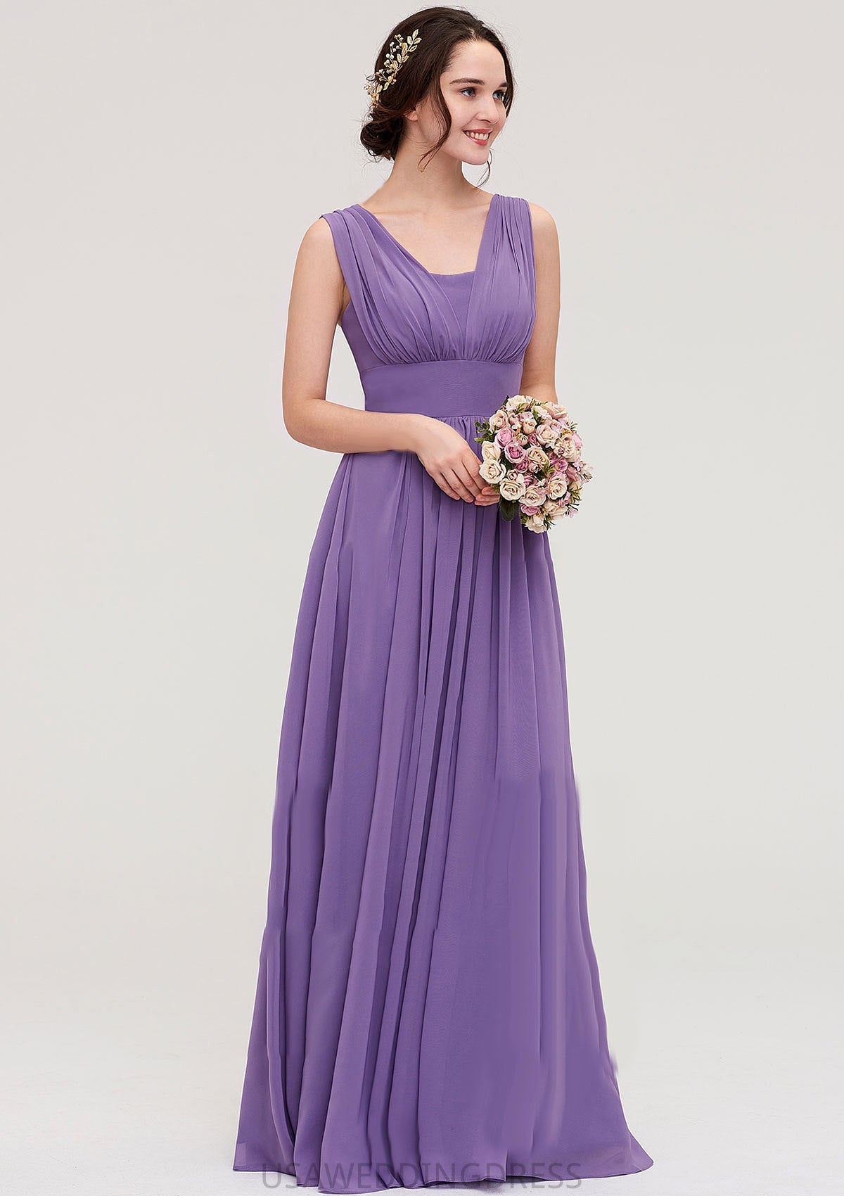 Sleeveless Scalloped Neck Chiffon Long/Floor-Length Bridesmaid Dresseses With Pleated Mattie DSP0025314