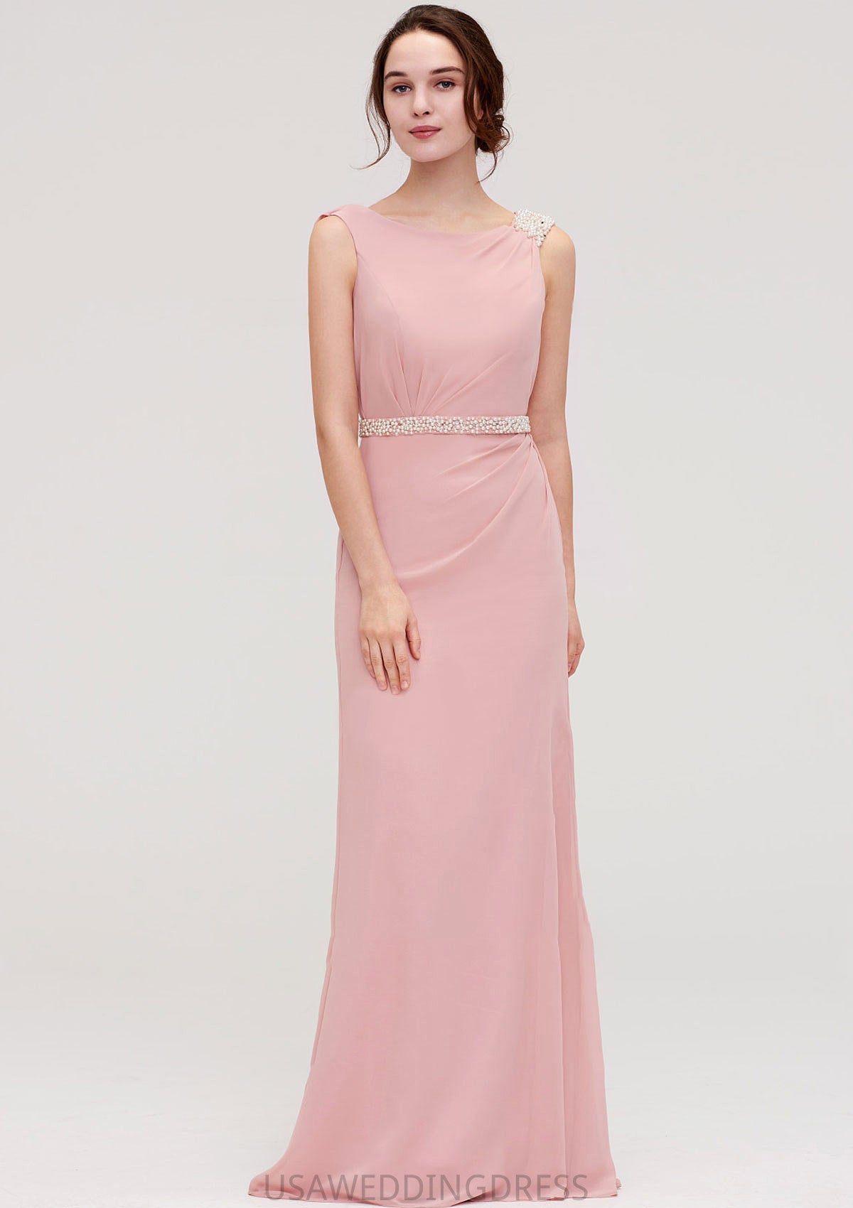 Sleeveless Sheath/Column Long/Floor-Length Chiffon Bridesmaid Dresses With Waistband Beading Presley DSP0025317