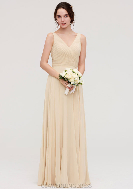 A-line/Princess V Neck Long/Floor-Length A-line/Princess Chiffon Bridesmaid Dresses With Sashes Pleated Trudie DSP0025322