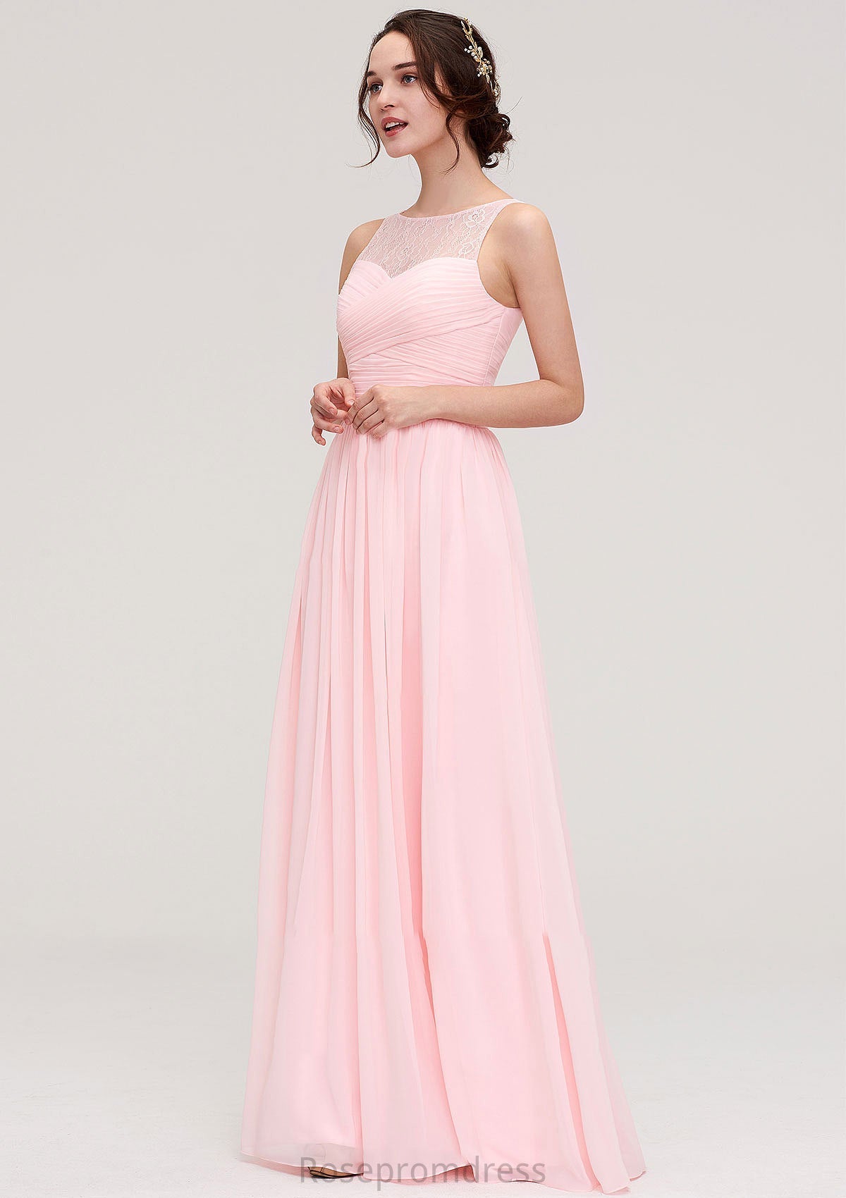 Sleeveless Chiffon A-line/Princess Long/Floor-Length Wedding Party Bridesmaid Dresses With Pleated Lace Mikayla SRSP0025332