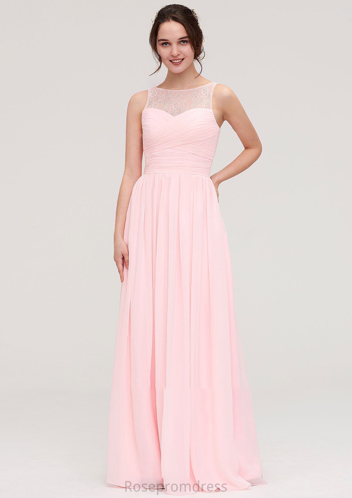 Sleeveless Chiffon A-line/Princess Long/Floor-Length Wedding Party Bridesmaid Dresses With Pleated Lace Mikayla SRSP0025332