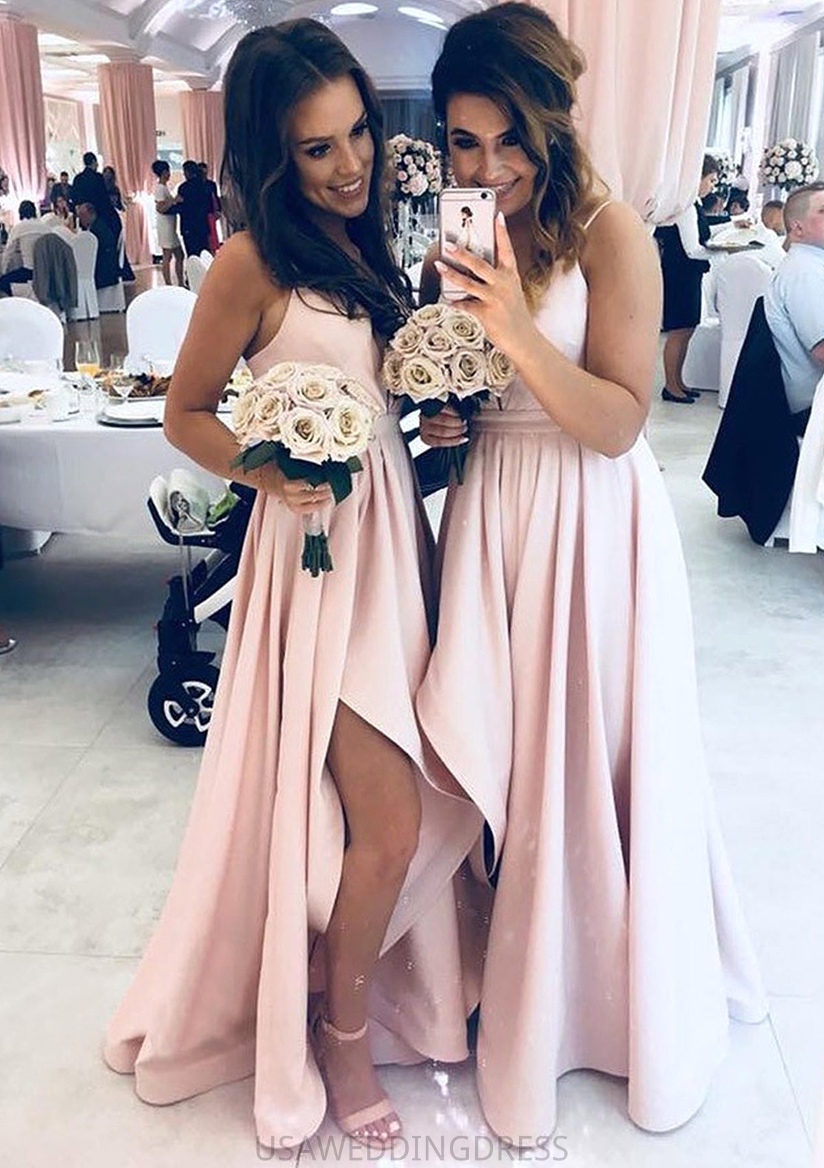 Sleeveless Sweetheart Asymmetrical A-line/Princess Elastic Satin Bridesmaid Dresseses With Pleated Split Joanne DSP0025343