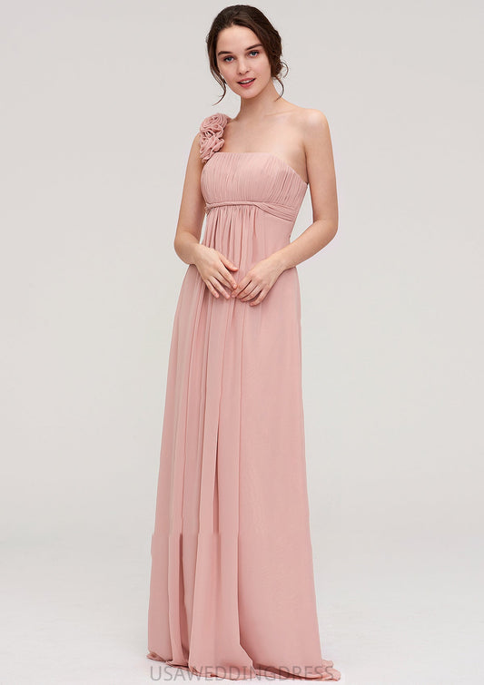 Sleeveless One-Shoulder Long/Floor-Length Chiffon A-line/Princess Bridesmaid Dresses With Pleated Flowers Mariah DSP0025346