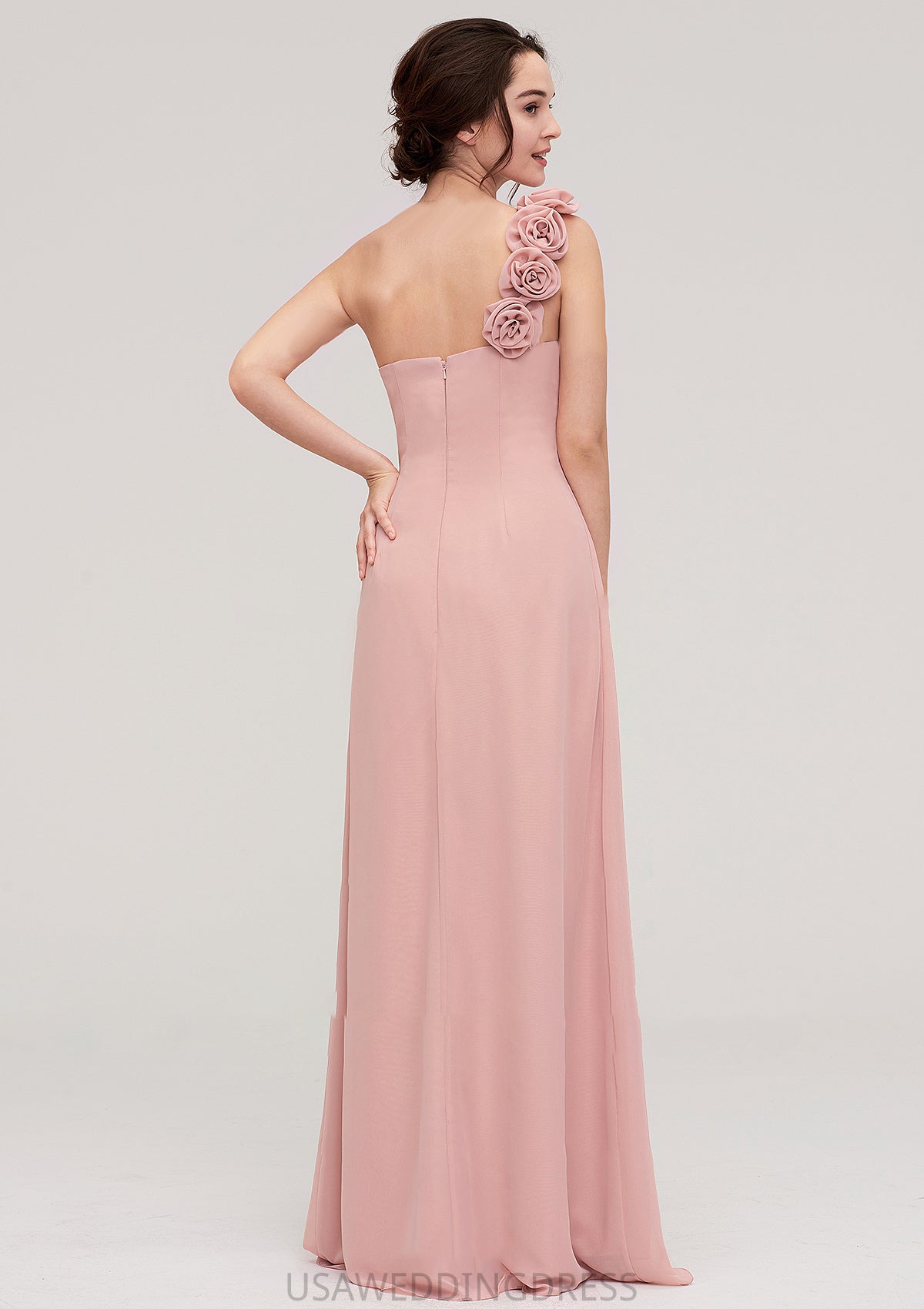 Sleeveless One-Shoulder Long/Floor-Length Chiffon A-line/Princess Bridesmaid Dresses With Pleated Flowers Mariah DSP0025346