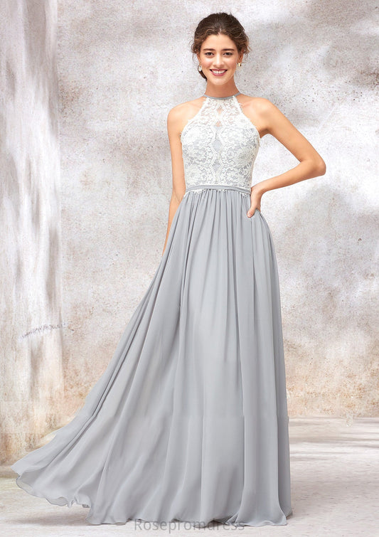 Scoop Neck A-line/Princess Sleeveless Chiffon Long/Floor-Length Bridesmaid Dresses With Lace Bryanna SRSP0025350
