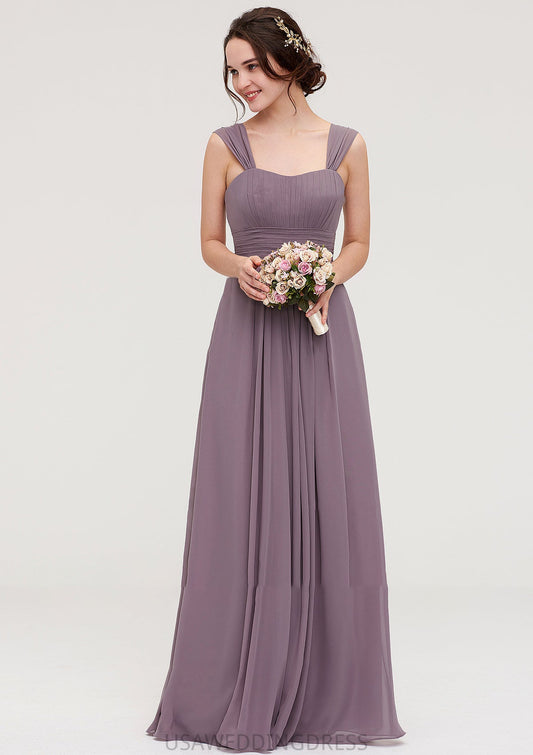 Square Neckline Sleeveless Chiffon Long/Floor-Length A-line/Princess Bridesmaid Dresses With Pleated Lola DSP0025356