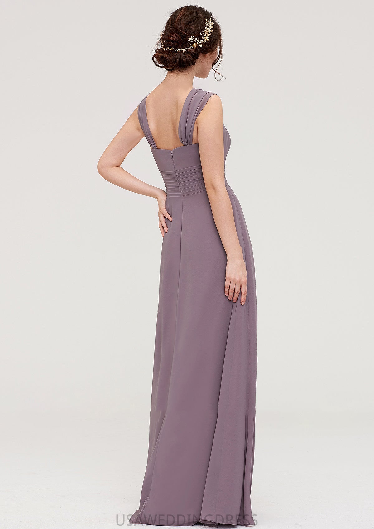 Square Neckline Sleeveless Chiffon Long/Floor-Length A-line/Princess Bridesmaid Dresses With Pleated Lola DSP0025356