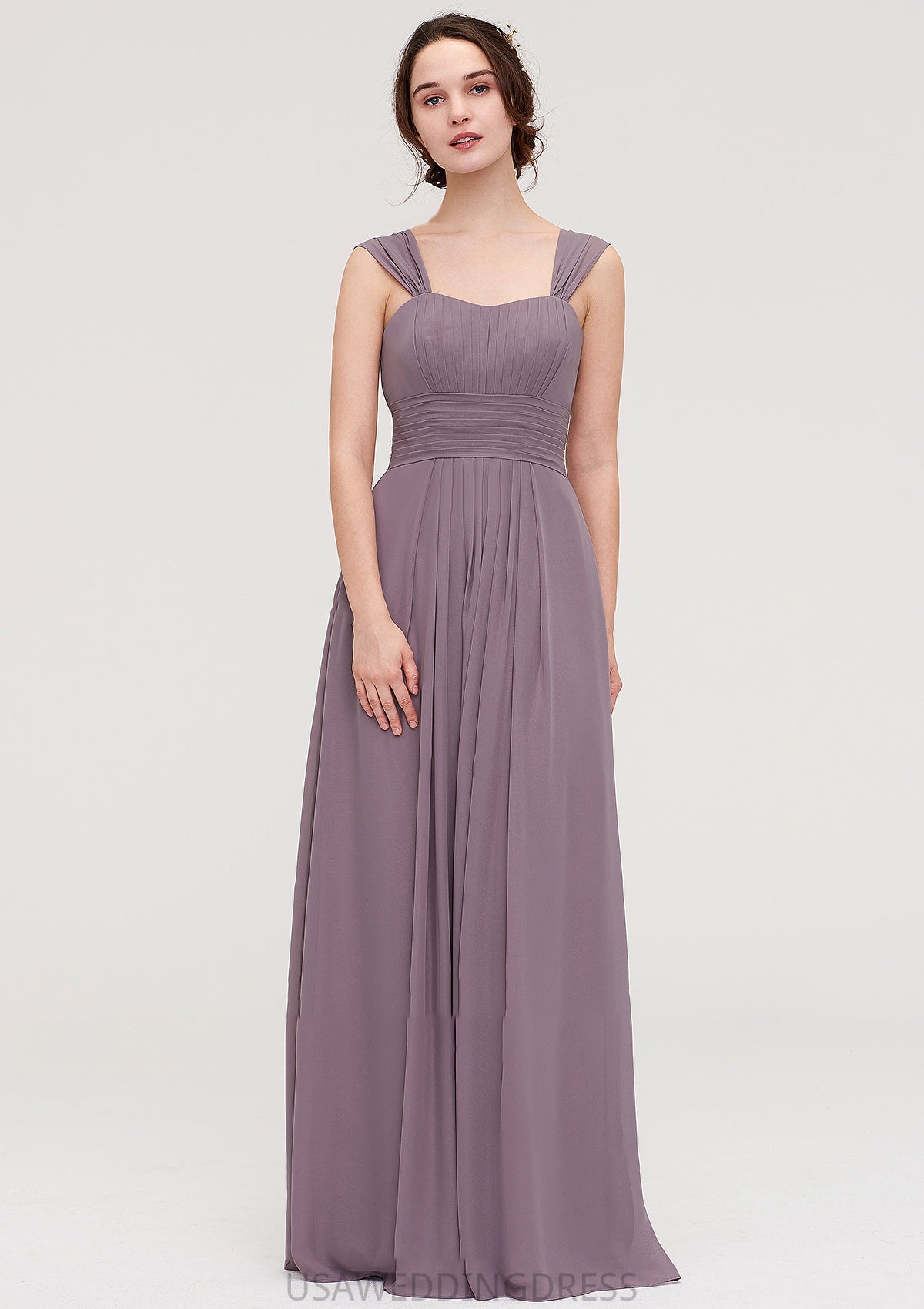 Square Neckline Sleeveless Chiffon Long/Floor-Length A-line/Princess Bridesmaid Dresses With Pleated Lola DSP0025356
