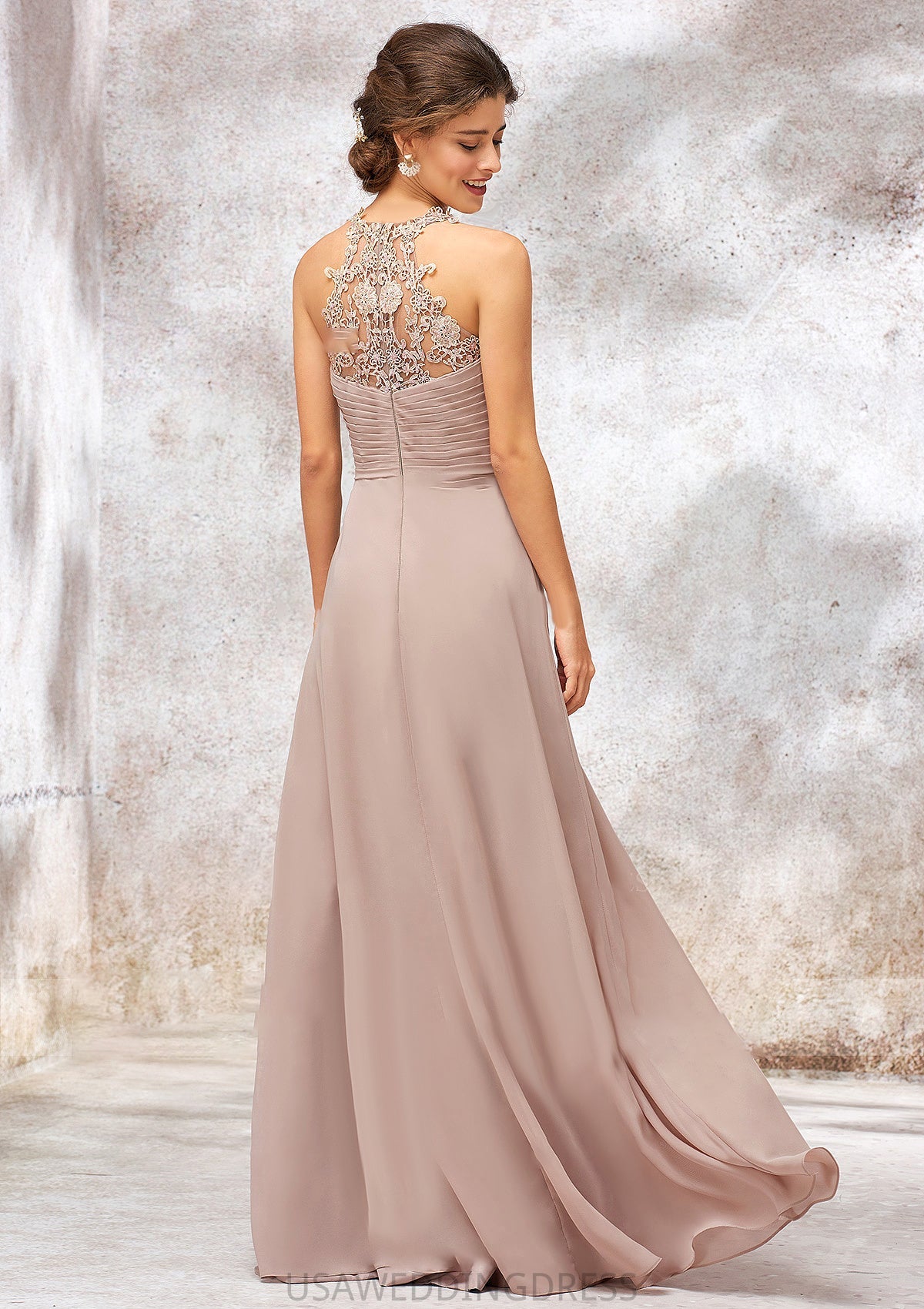A-line Sweetheart Sleeveless Chiffon Long/Floor-Length Bridesmaid Dresses With Lace Pleated Ruth DSP0025365