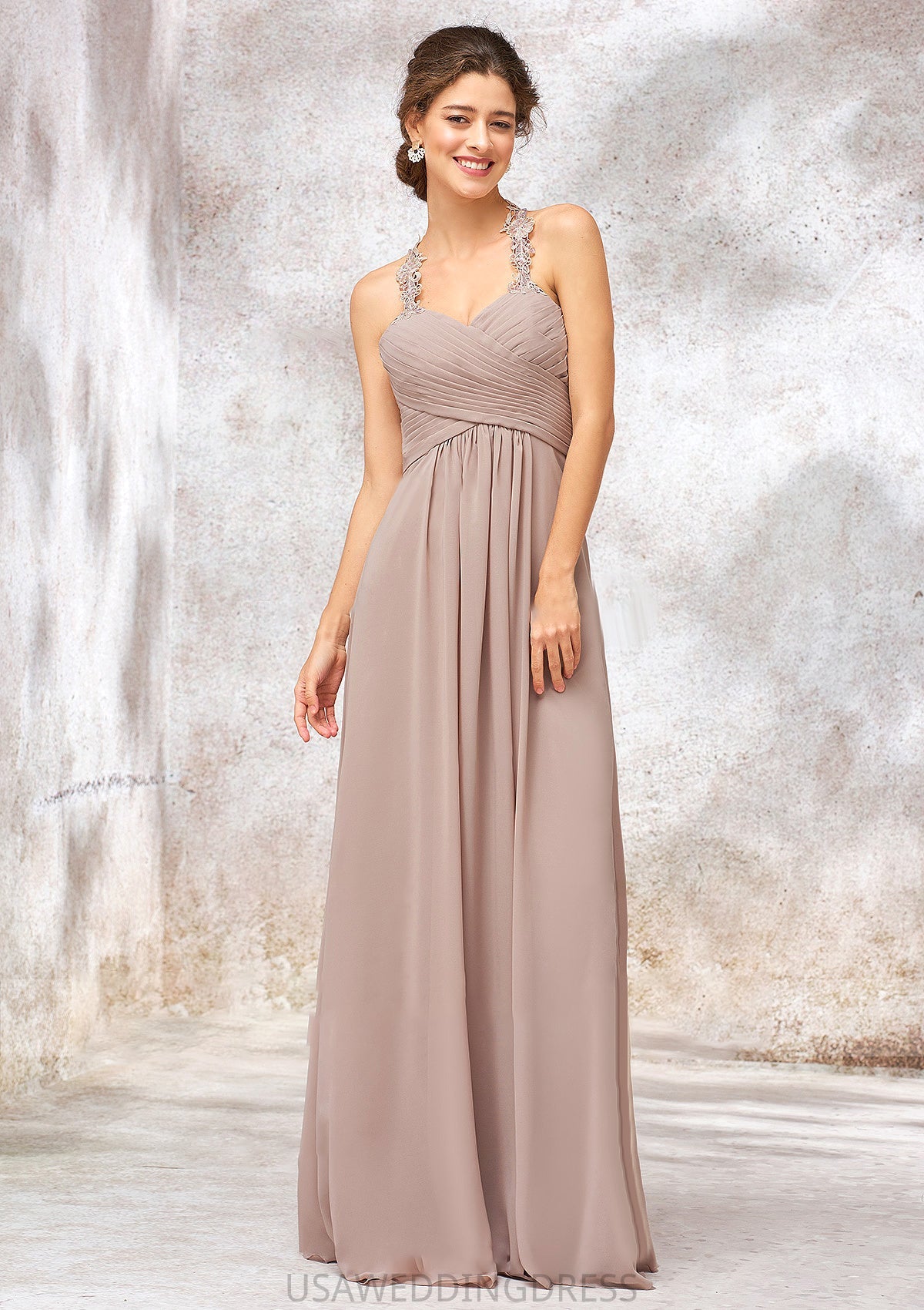A-line Sweetheart Sleeveless Chiffon Long/Floor-Length Bridesmaid Dresses With Lace Pleated Ruth DSP0025365