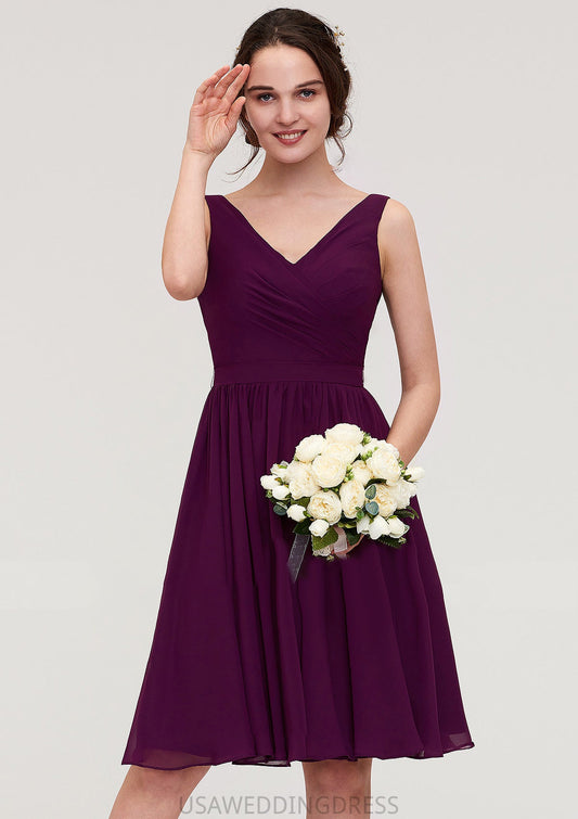 Sleeveless V Neck Chiffon A-line/Princess Knee-Length Bridesmaid Dresses With Pleated Zoey DSP0025401