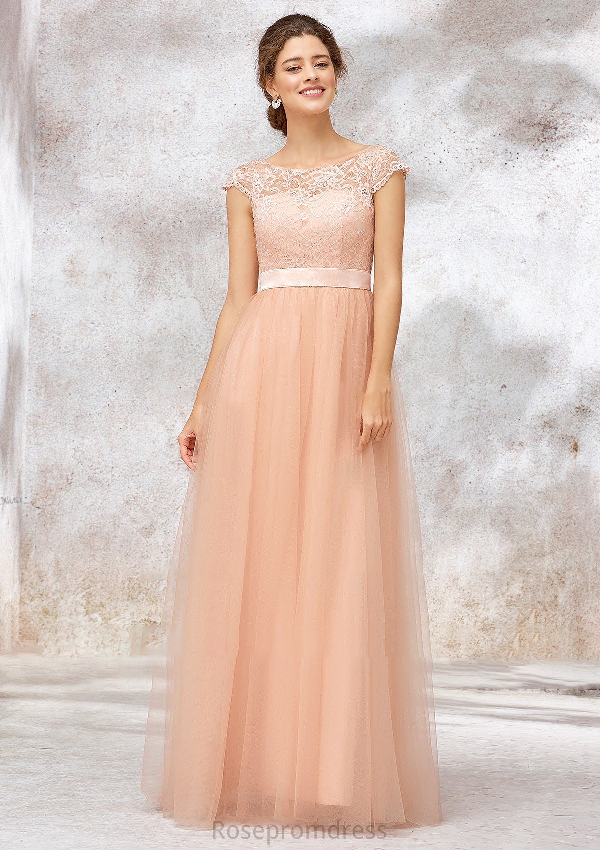 Sleeveless Bateau Long/Floor-Length Tulle A-line/Princess Bridesmaid Dresses With Sashes Lace Dixie SRSP0025405