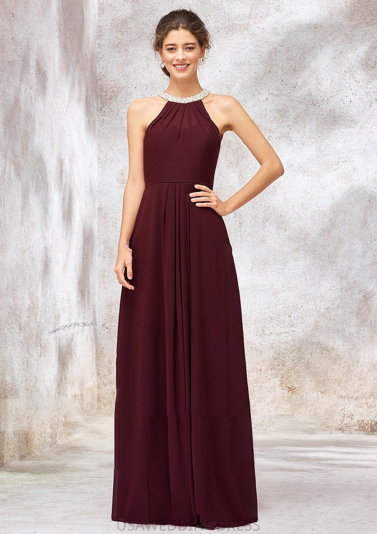 Sleeveless Scoop Neck Long/Floor-Length Chiffon A-line/Princess Bridesmaid Dresses With Pleated Beading Hannah DSP0025406
