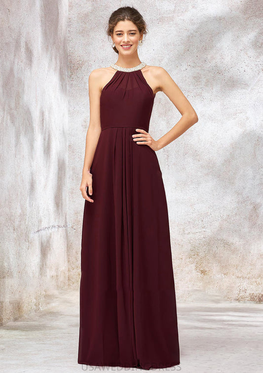 Sleeveless Scoop Neck Long/Floor-Length Chiffon A-line/Princess Bridesmaid Dresses With Pleated Beading Hannah DSP0025406