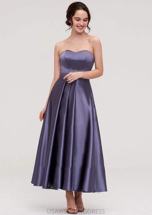 Sweetheart Sleeveless A-line/Princess Satin Ankle-Length Bridesmaid Dresses With Pleated Paisley DSP0025408