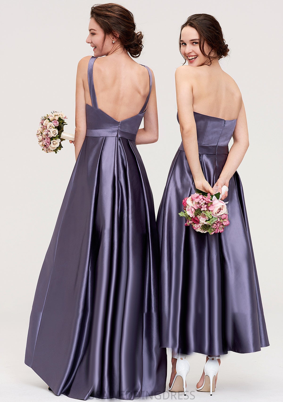 Sweetheart Sleeveless A-line/Princess Satin Ankle-Length Bridesmaid Dresses With Pleated Paisley DSP0025408