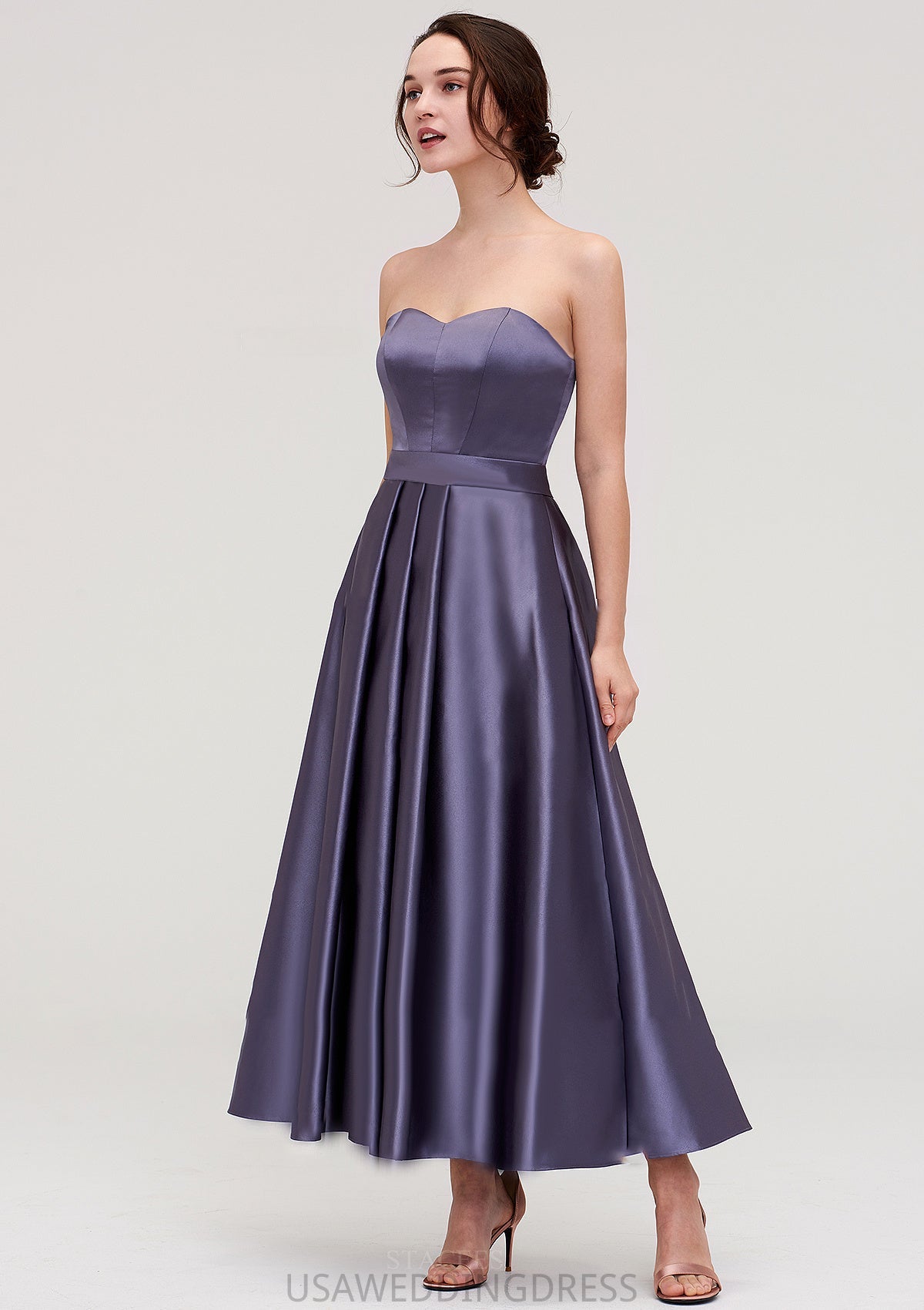 Sweetheart Sleeveless A-line/Princess Satin Ankle-Length Bridesmaid Dresses With Pleated Paisley DSP0025408