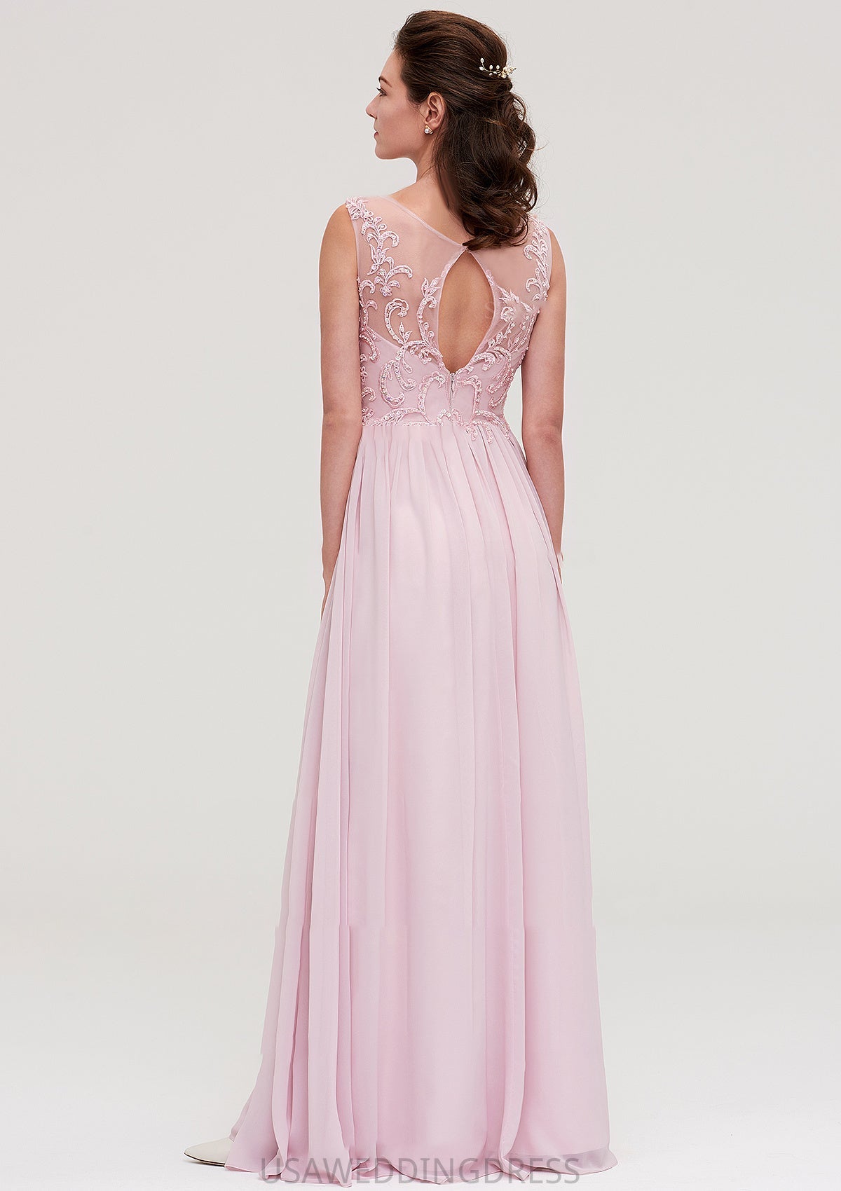 Sleeveless V Neck A-line/Princess Chiffon Long/Floor-Length Bridesmaid Dresseses With Beading Appliqued Millicent DSP0025410