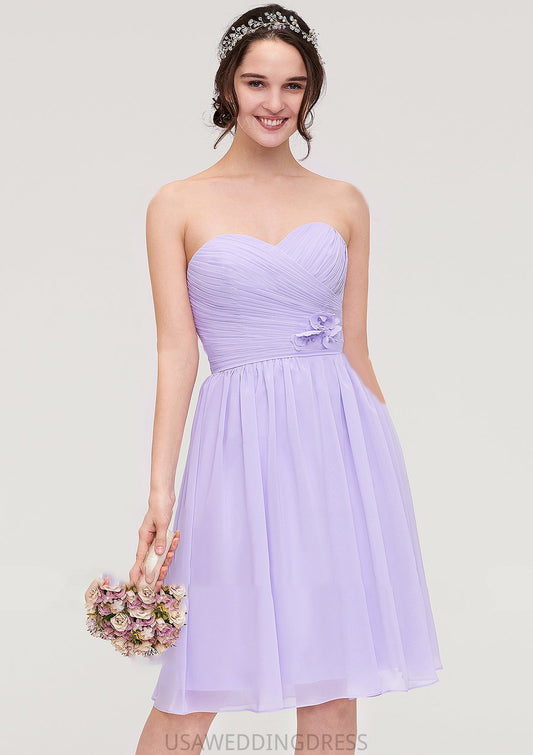 Sleeveless Sweetheart Chiffon Knee-Length A-line/Princess Bridesmaid Dresses With Pleated Flowers Aracely DSP0025413