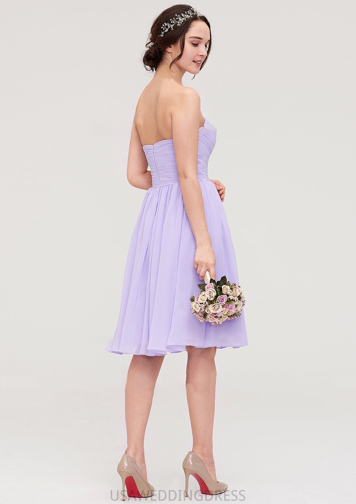 Sleeveless Sweetheart Chiffon Knee-Length A-line/Princess Bridesmaid Dresses With Pleated Flowers Aracely DSP0025413