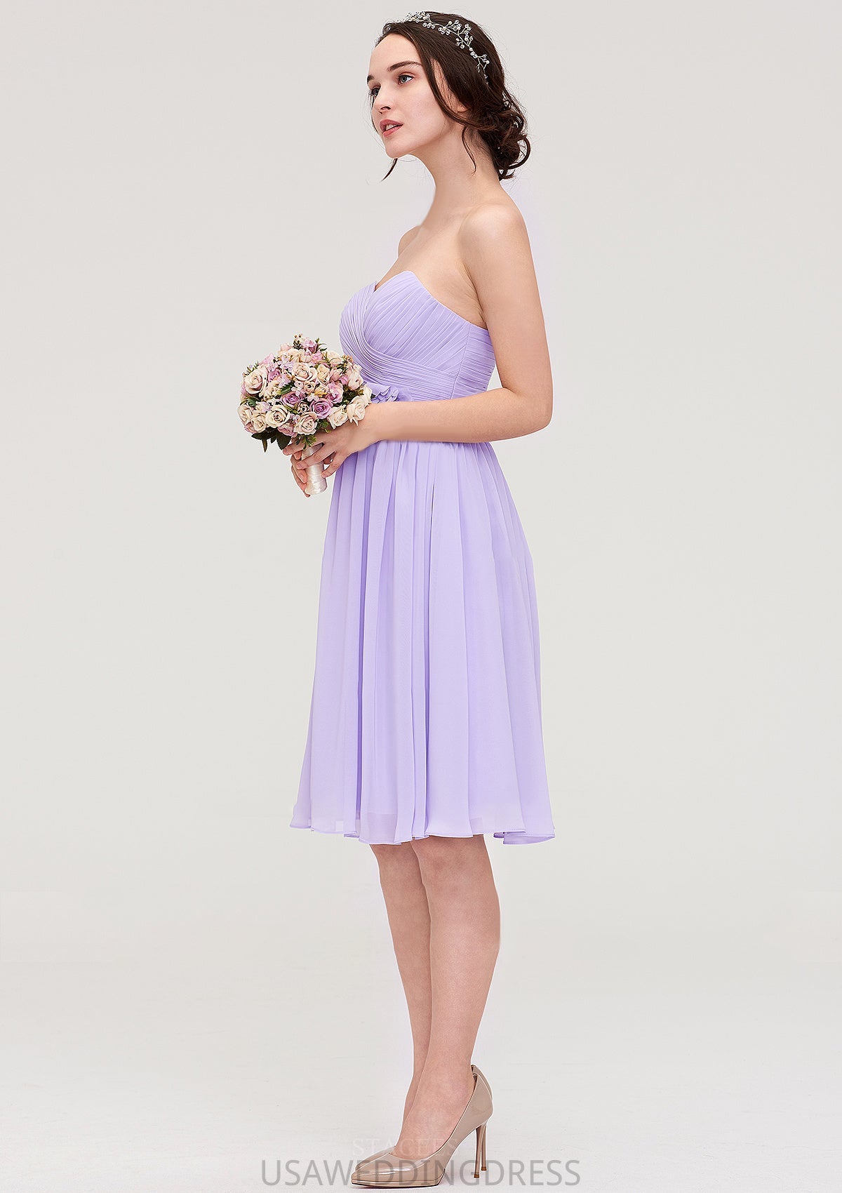 Sleeveless Sweetheart Chiffon Knee-Length A-line/Princess Bridesmaid Dresses With Pleated Flowers Aracely DSP0025413