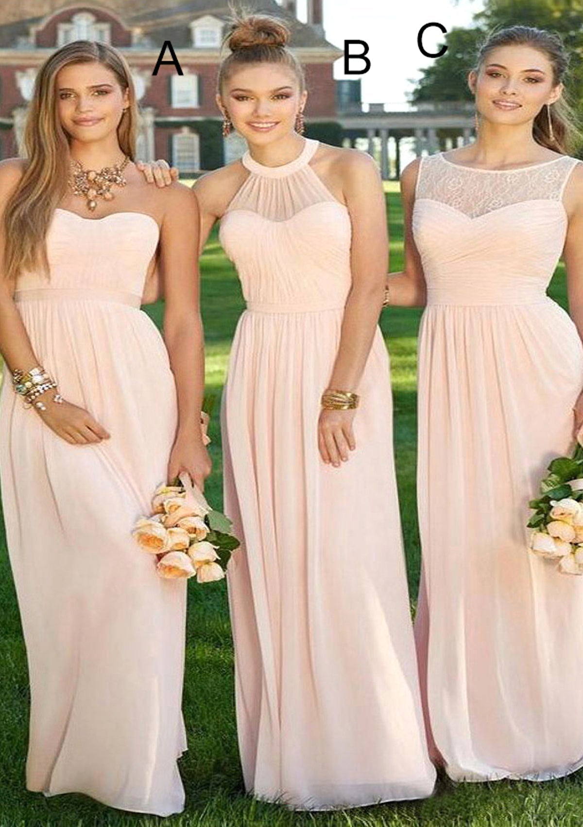 Sweetheart Sleeveless Long/Floor-Length A-Line/Princess Chiffon Bridesmaid Dresses Alexus DSP0025418