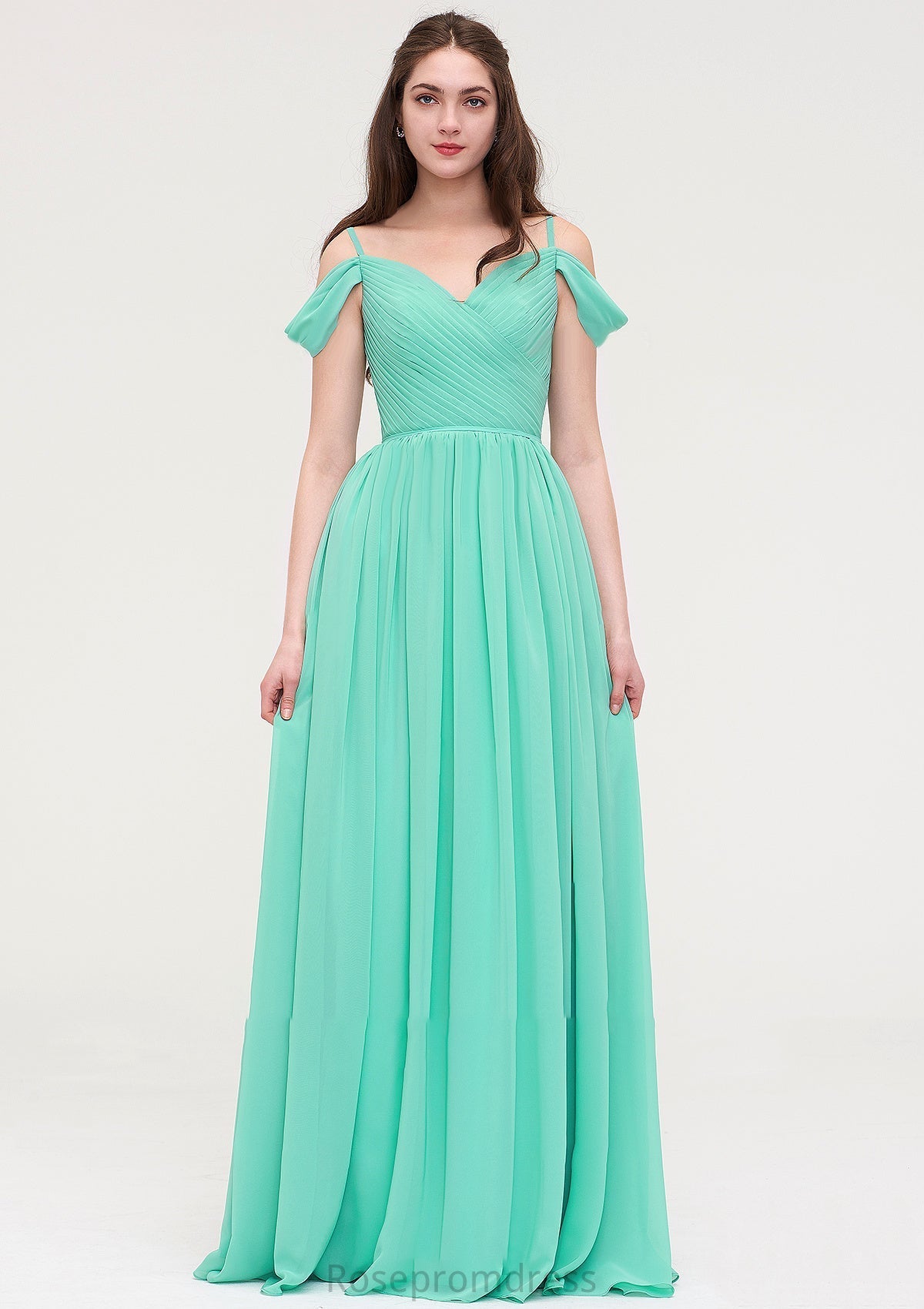 Sweetheart Sleeveless Long/Floor-Length Chiffon A-line/Princess Bridesmaid Dresses With Pleated Elvira SRSP0025422