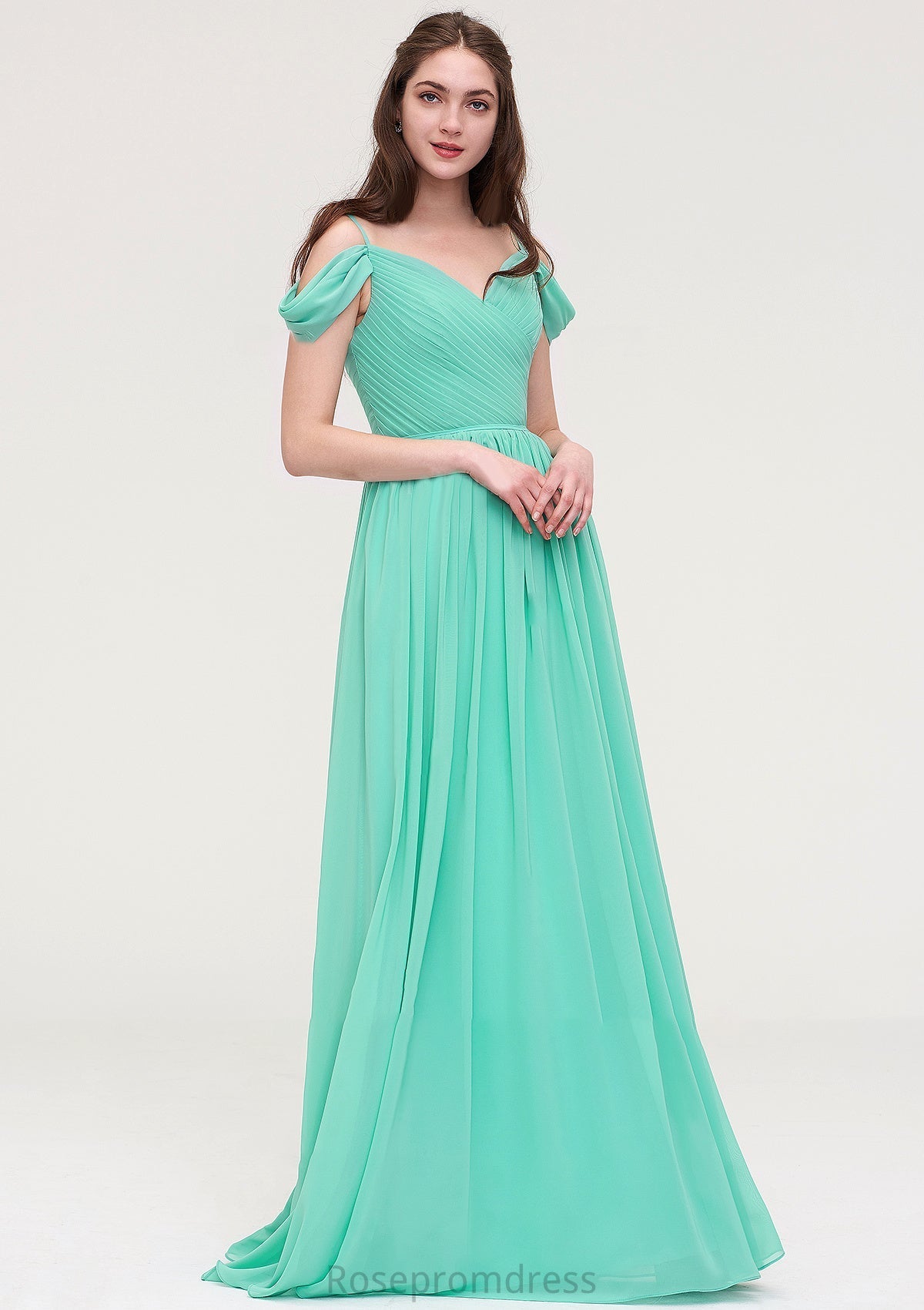 Sweetheart Sleeveless Long/Floor-Length Chiffon A-line/Princess Bridesmaid Dresses With Pleated Elvira SRSP0025422
