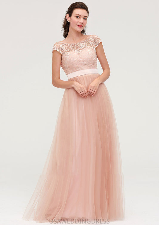Bateau Sleeveless Tulle A-line/Princess Long/Floor-Length Bridesmaid Dresseses With Sashes Lace Imani DSP0025427