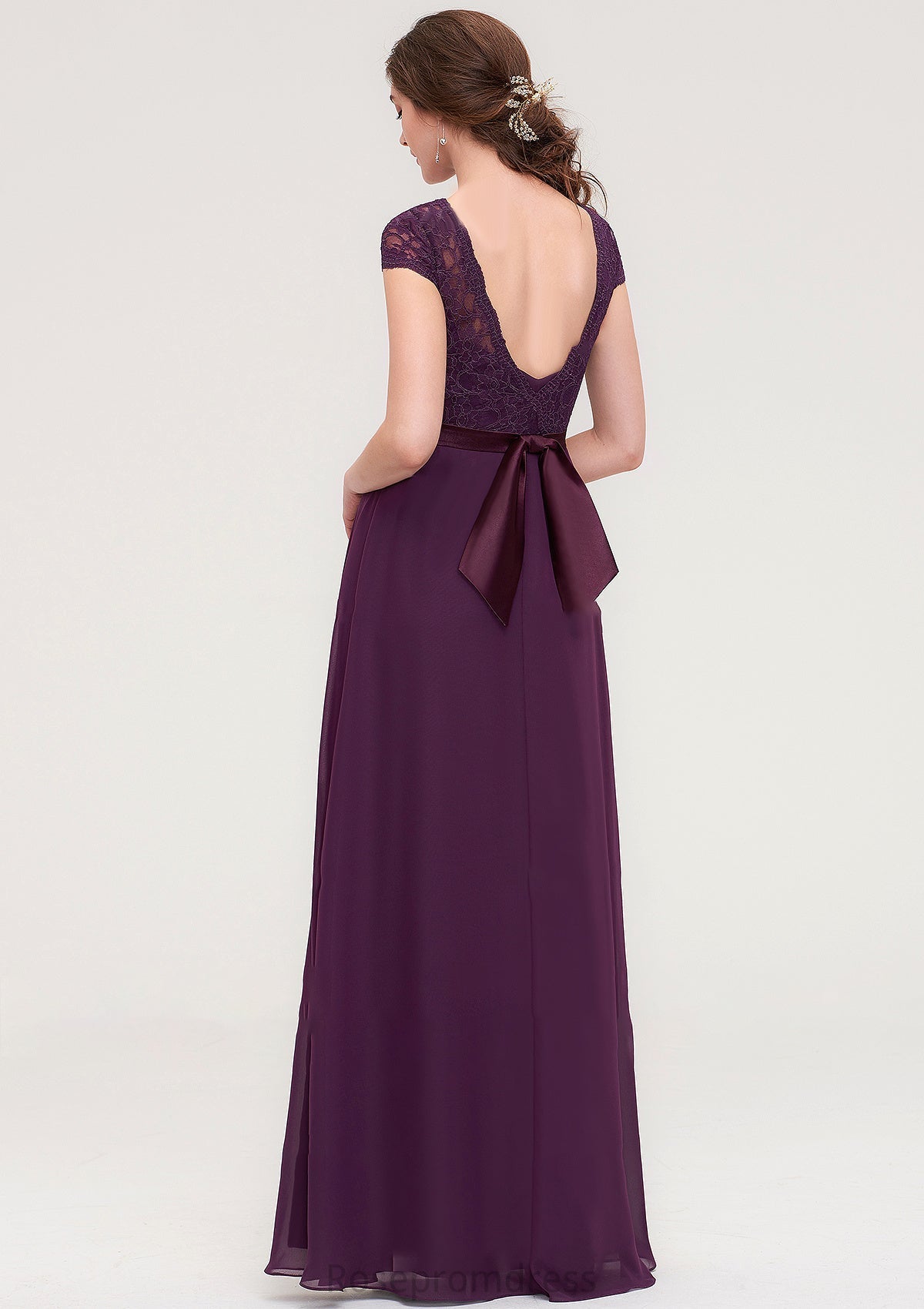 Short Sleeve Bateau Long/Floor-Length  Chiffon A-line/Princess Bridesmaid Dresses With Sashes Lace Gwendolyn SRSP0025428