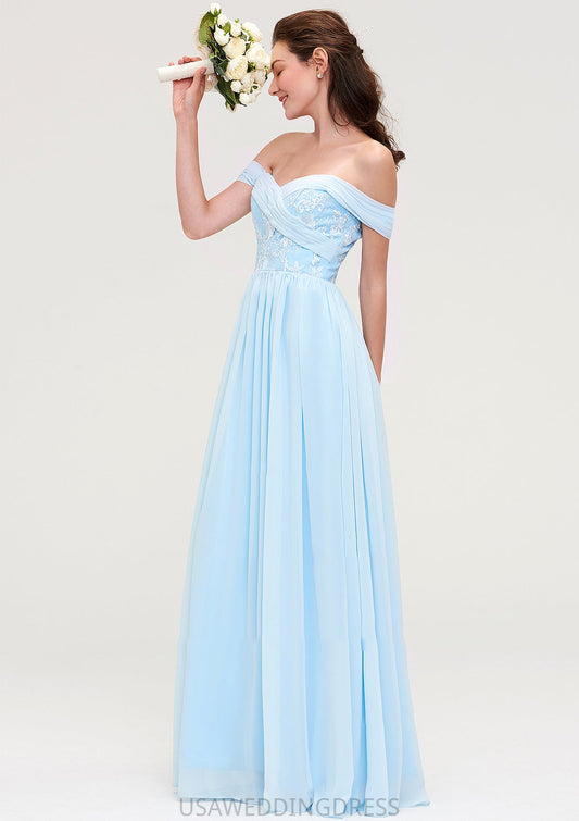 Off-the-Shoulder Sleeveless Chiffon A-line/Princess Long/Floor-Length Bridesmaid Dresseses With Pleated Appliqued Lila DSP0025431