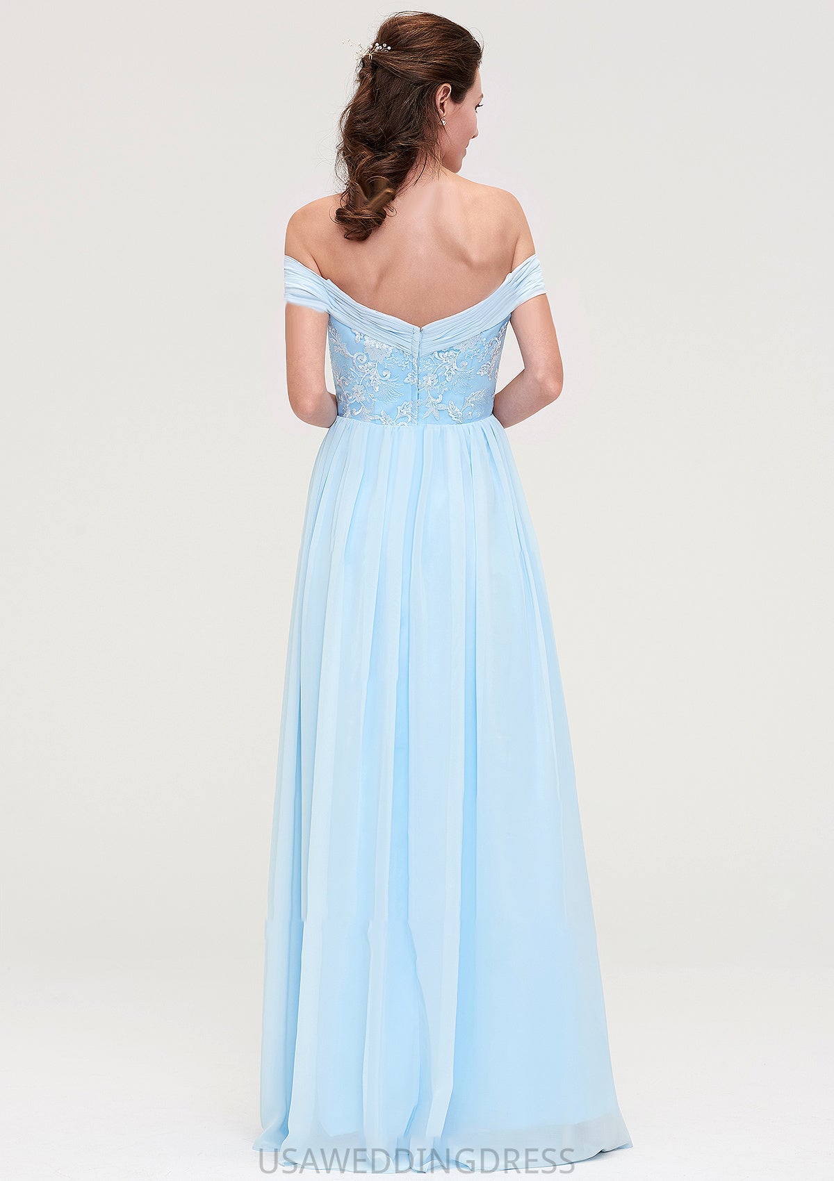 Off-the-Shoulder Sleeveless Chiffon A-line/Princess Long/Floor-Length Bridesmaid Dresseses With Pleated Appliqued Lila DSP0025431