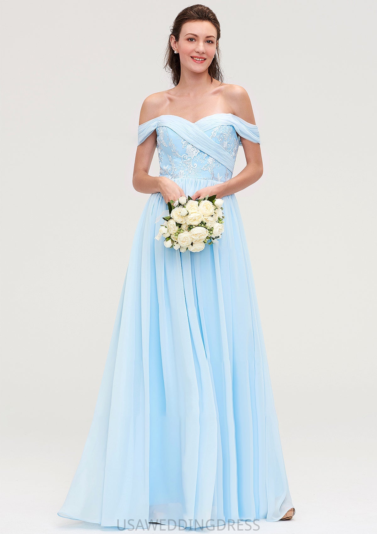 Off-the-Shoulder Sleeveless Chiffon A-line/Princess Long/Floor-Length Bridesmaid Dresseses With Pleated Appliqued Lila DSP0025431