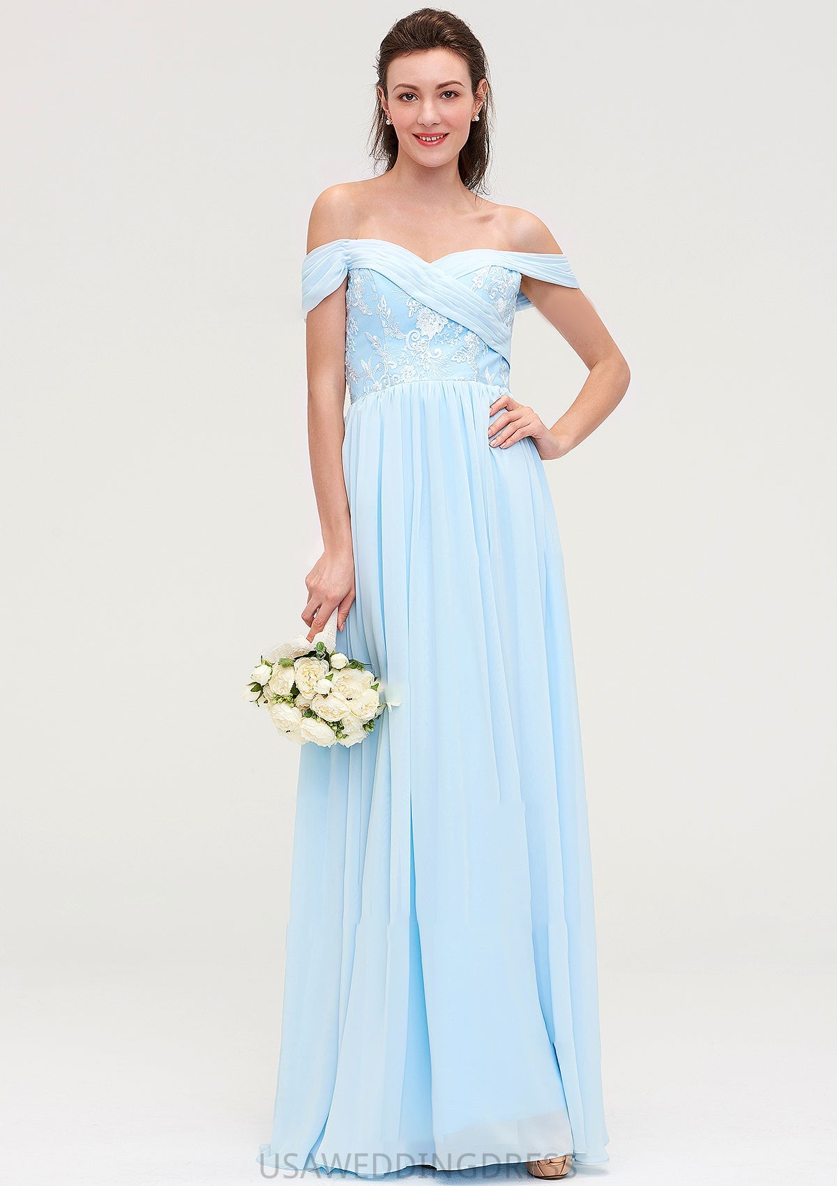 Off-the-Shoulder Sleeveless Chiffon A-line/Princess Long/Floor-Length Bridesmaid Dresseses With Pleated Appliqued Lila DSP0025431