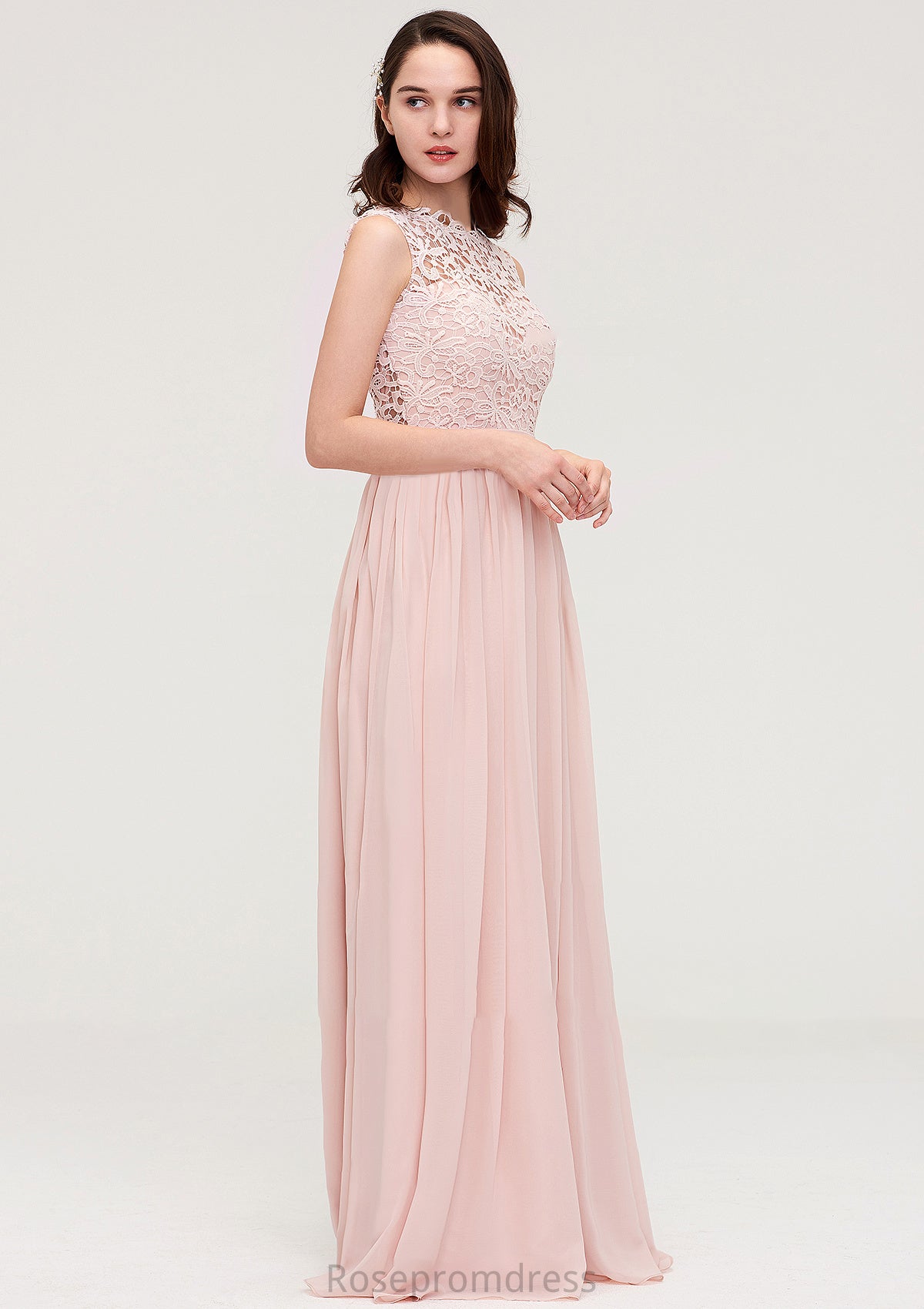 Sleeveless Scalloped Neck Long/Floor-Length Chiffon A-line/Princess Bridesmaid Dresses With Lace Kadence SRSP0025434