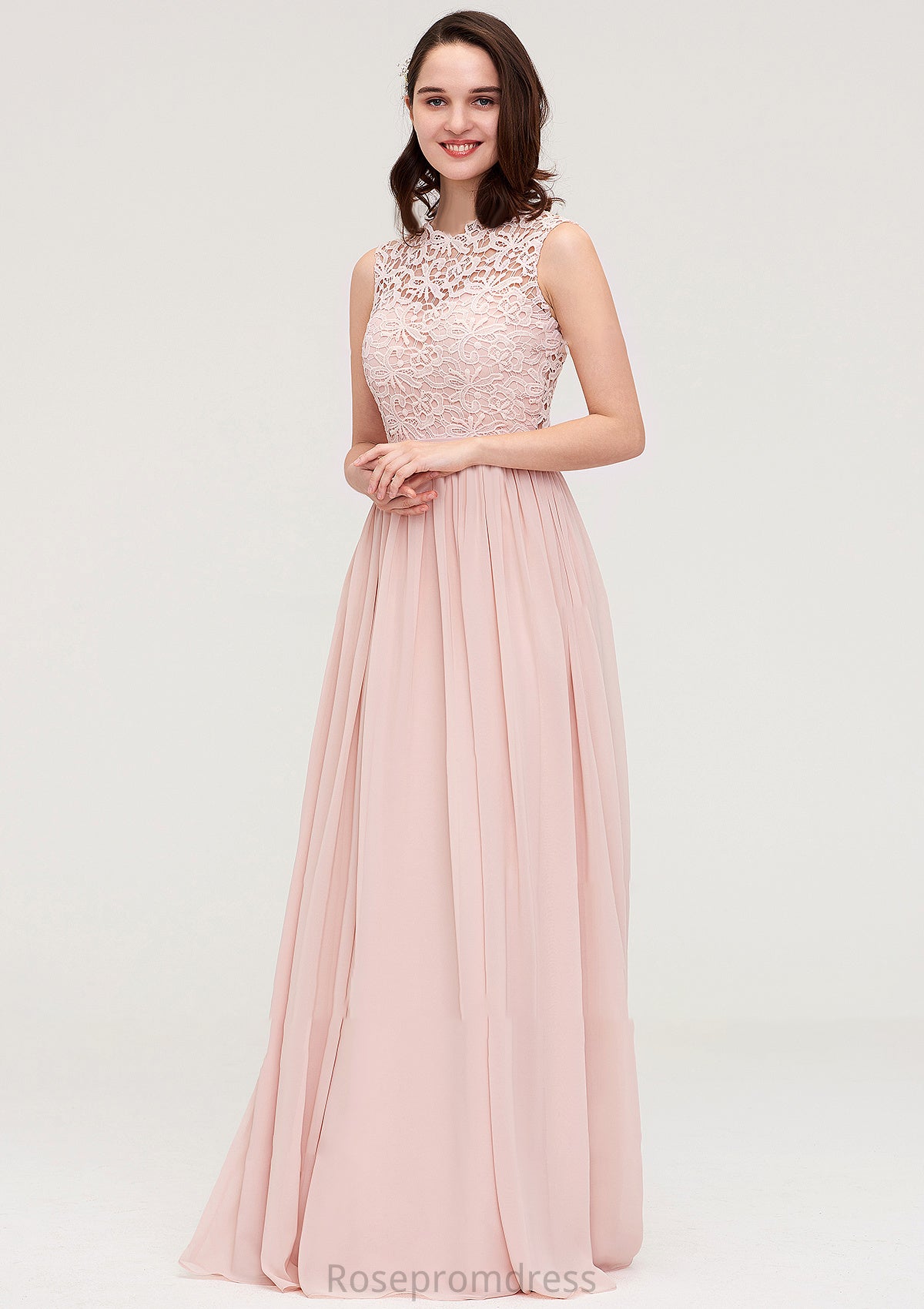 Sleeveless Scalloped Neck Long/Floor-Length Chiffon A-line/Princess Bridesmaid Dresses With Lace Kadence SRSP0025434