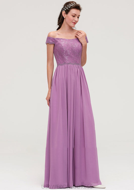 Sleeveless Off-the-Shoulder Long/Floor-Length Chiffon A-line/Princess Bridesmaid Dresseses With Appliqued Rachel DSP0025442
