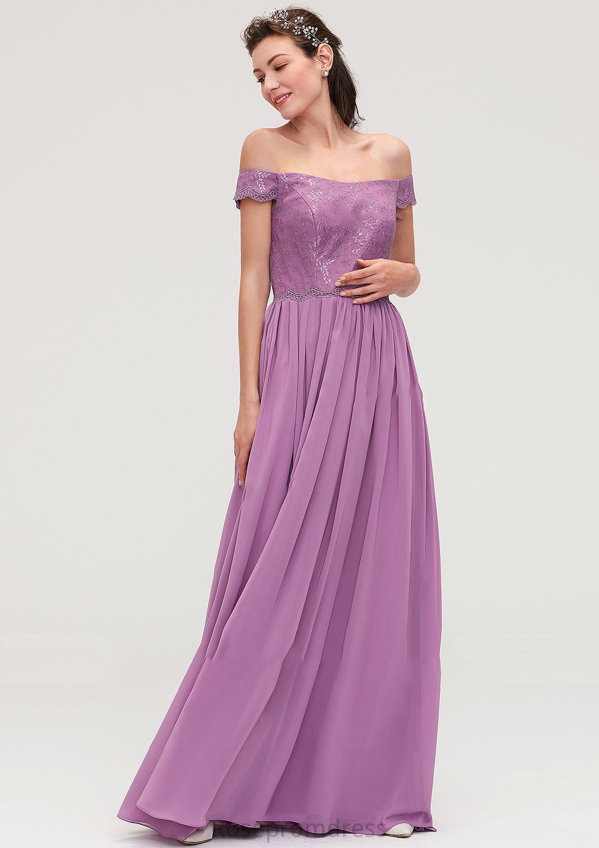 Sleeveless Off-the-Shoulder Long/Floor-Length Chiffon A-line/Princess Bridesmaid Dresseses With Appliqued Kierra SRSP0025442