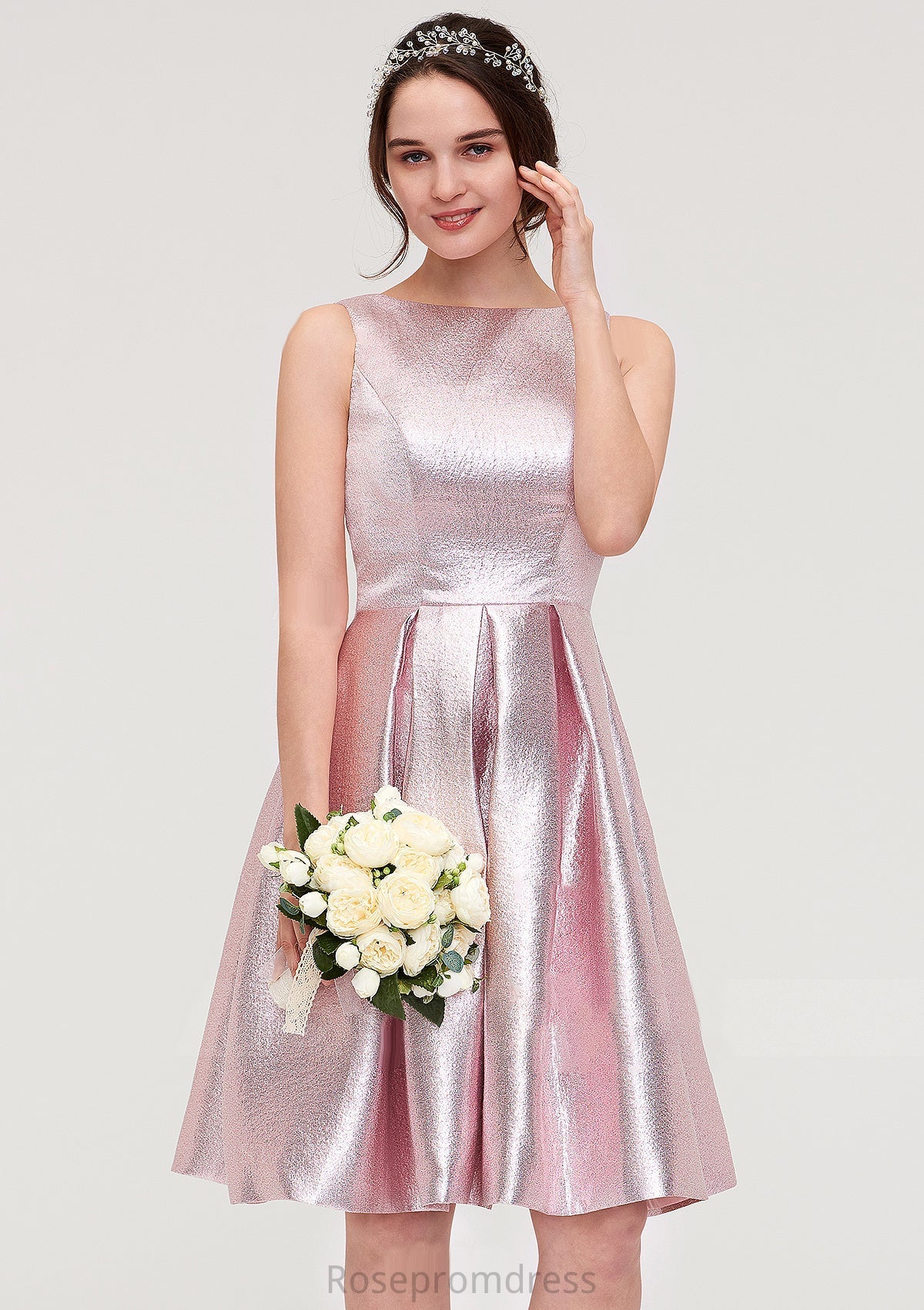 Bateau Sleeveless Taffeta Knee-Length A-line/Princess Bridesmaid Dresses With Ruffles  -   Carla SRSP0025444