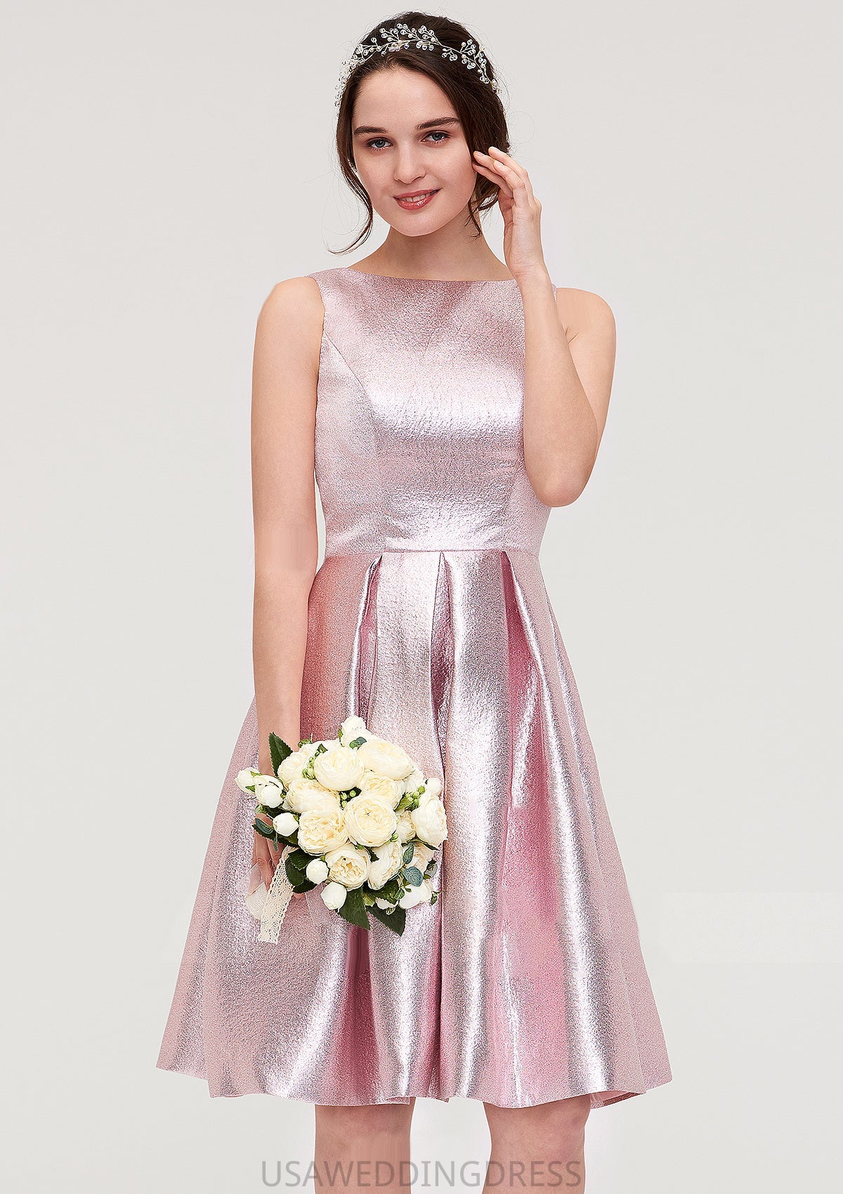 Bateau Sleeveless Taffeta Knee-Length A-line/Princess Bridesmaid Dresses With Ruffles  -   Aliana DSP0025444