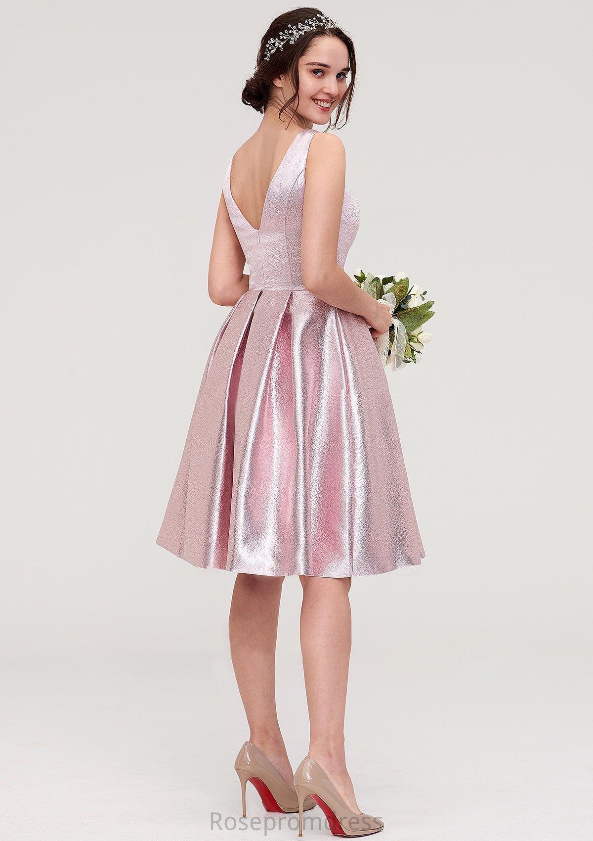 Bateau Sleeveless Taffeta Knee-Length A-line/Princess Bridesmaid Dresses With Ruffles  -   Carla SRSP0025444