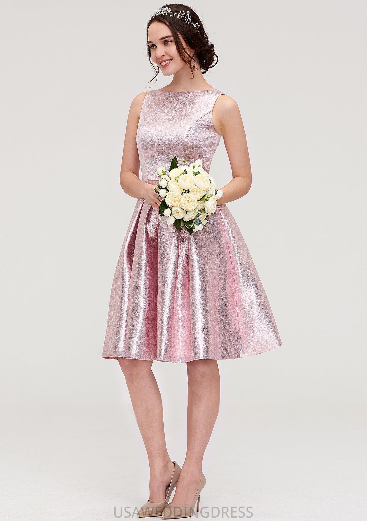Bateau Sleeveless Taffeta Knee-Length A-line/Princess Bridesmaid Dresses With Ruffles  -   Aliana DSP0025444