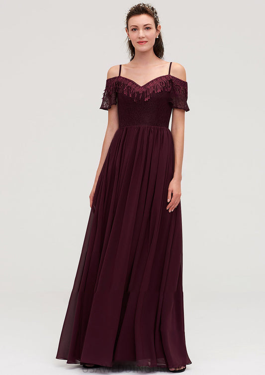 Off-the-Shoulder Sleeveless Chiffon A-line/Princess Long/Floor-Length Bridesmaid Dresseses With Lace Deborah DSP0025449