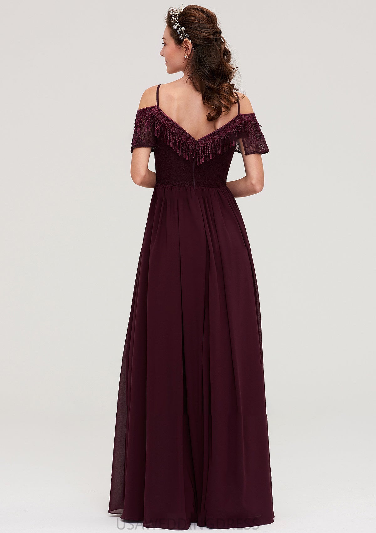 Off-the-Shoulder Sleeveless Chiffon A-line/Princess Long/Floor-Length Bridesmaid Dresseses With Lace Deborah DSP0025449